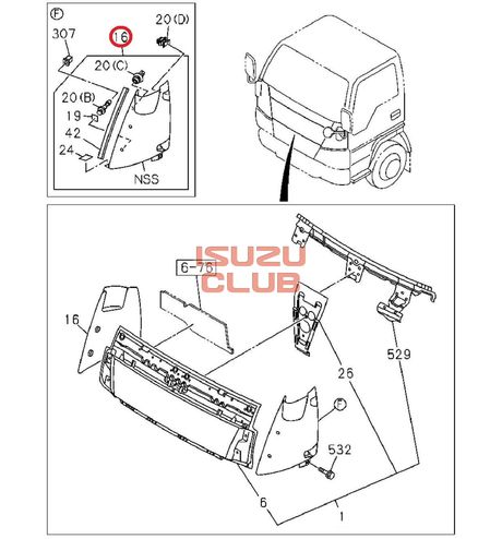 Схема Панель кабины угловая левая цвет белый ISUZU NQR75 =Isuzu Original= *8975854306*