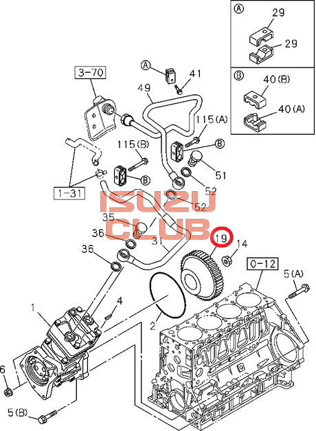 Схема Шестерня привода пневмокомпрессора системы тормозов (Z=35) 4HK1 ISUZU NQR90/FSR90 =Isuzu Original= *8976009872*