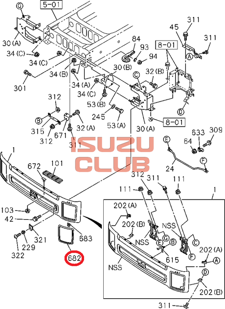 Схема Накладка фары правой ISUZU FVR34 (рамка) =Isuzu Original= *8976115302*