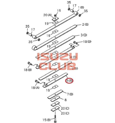 Схема Лист рессоры передней №6 (с хомутом) ISUZU CYZ51/EXZ51 =Isuzu Original= *8976153730*
