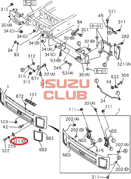 Схема Заглушка переднего бампера правая FVR34 =Isuzu Original= *8976162961*