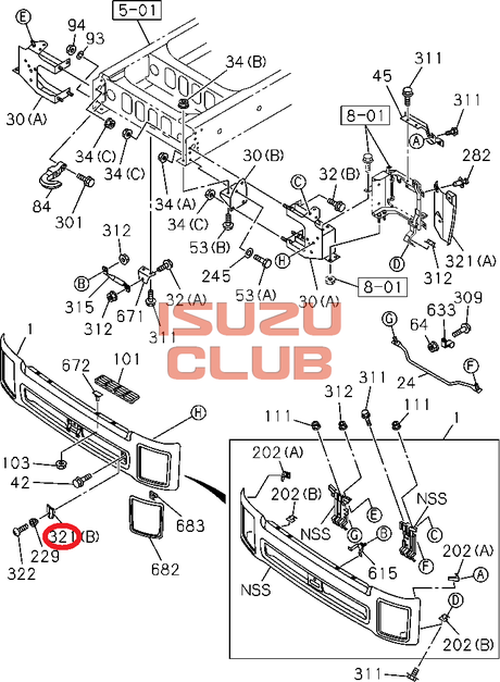 Схема Заглушка переднего бампера левая FVR34 =Isuzu Original= *8976162971*
