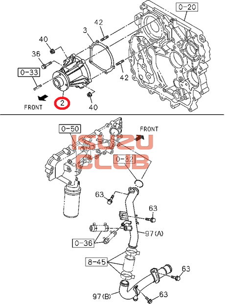 Схема Насос (помпа) водяной ДВС 4JJ1-T ISUZU NLR85/NMR85 =Isuzu Original= *8980042923*