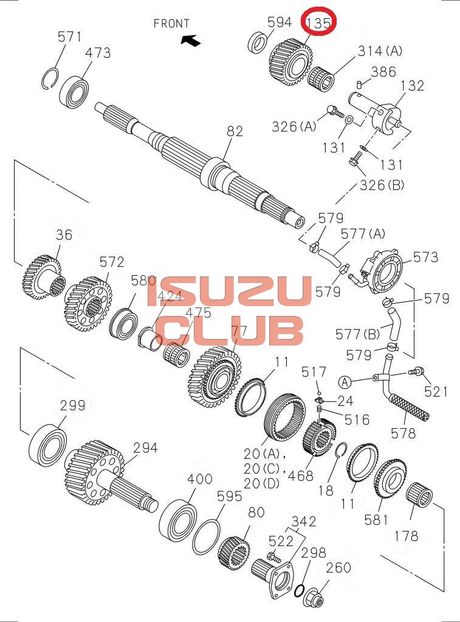 Схема Шестерня заднего хода промежуточная FSR90 КПП MZW6P =Isuzu Original= *8980056011*