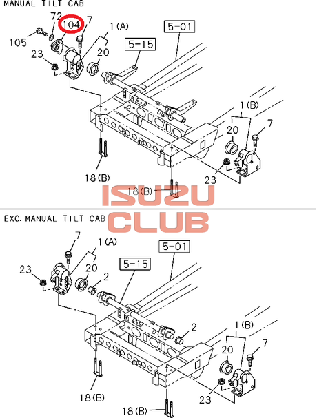 Схема Фиксатор торсиона кабины ISUZU NPR75/NQR90/NLR/NMR85 =Isuzu Original= *8980064551*