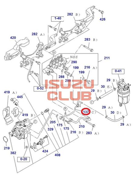 Схема Трубка топливная обратки двигатель 4JJ1 =Isuzu Original= *8980096990*