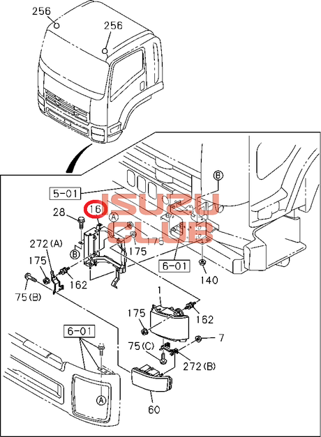 Схема Кронштейн фары правый ISUZU FVR34 =Isuzu Original= *8980130162*