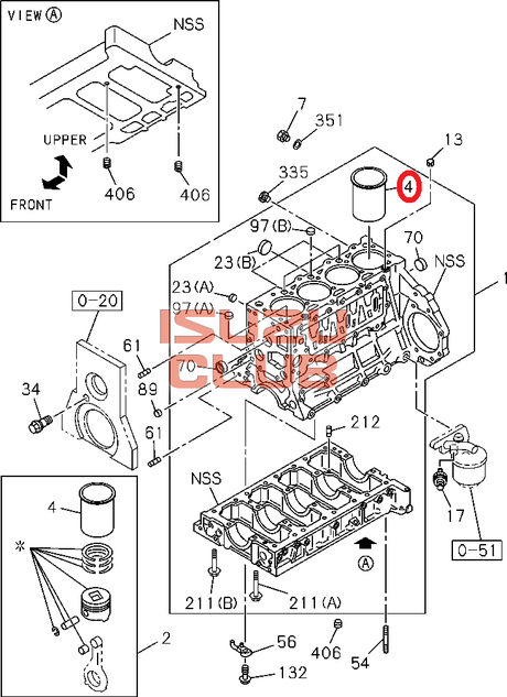 Схема Гильза 3Х блока цилиндров двигателя 4HG1 ISUZU NQR71 =Isuzu Original= *8980140490*