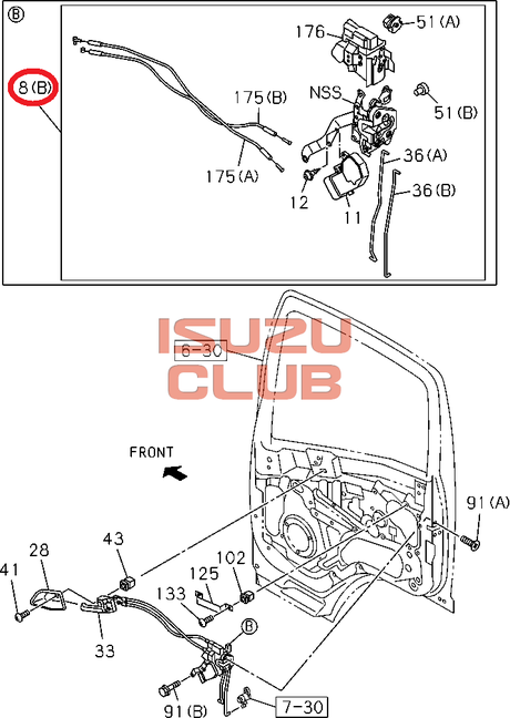 Схема Замок правой двери (+Ц/З) ISUZU N-F серия =Isuzu Original= *8980174210*