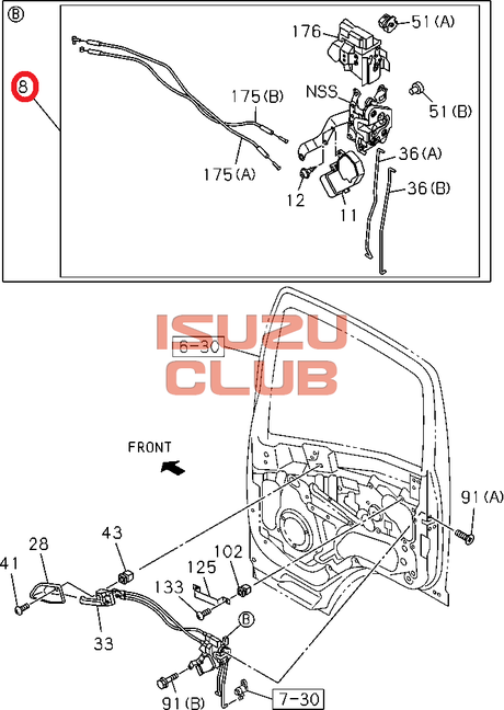 Схема Замок левой двери (+Ц/З) ISUZU N-F серии =Isuzu Original= *8980174221*