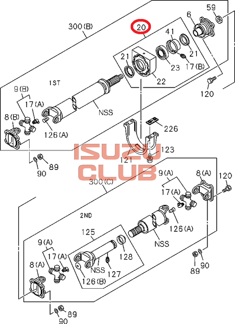Схема Подшипник подвесной опора карданного вала (D=40мм) ISUZU NQR90/NPR75/NQR71 =Isuzu Original= *5876102000*