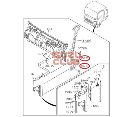 Схема Клипса большая боковых панелей =Isuzu Original= *8980213001*