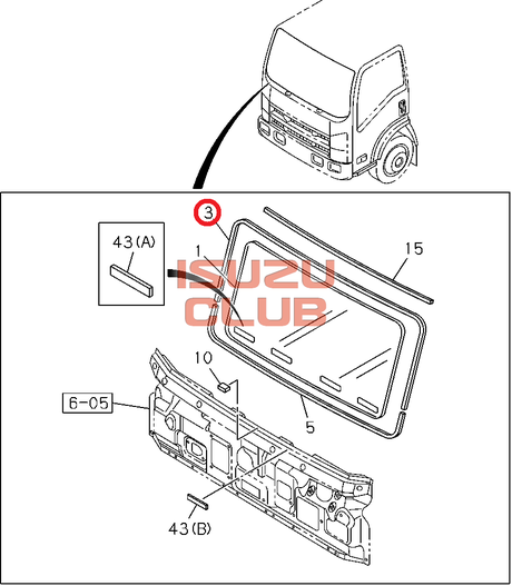 Схема Молдинг лобового стекла NLR85/NMR85 верхний =Isuzu Original= *8980290781*