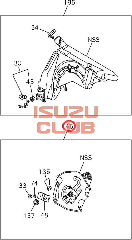 Схема Мотор стеклоочистителя ISUZU модель NPR75/NLR85/NMR85/NQR90 =Isuzu Original= *8980291243*