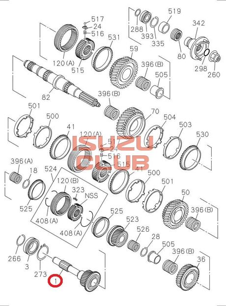 Схема Вал первичный КПП MYY5 Z=28 ISUZU NQR71/75/NMR/NLR85 =Isuzu Original= *8980318480*