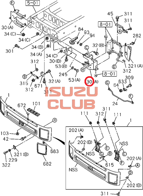 Схема Кронштейн переднего бампера ISUZU FVR34 левый =Isuzu Original= *8980344342*