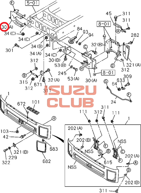 Схема Кронштейн переднего бампера ISUZU FVR34 правый =Isuzu Original= *8980344352*