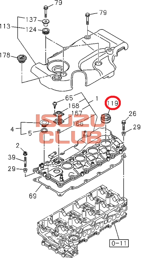 Схема Уплотнитель (сальник форсунки) клапанной крышки 4JJ1 ISUZU NLR85/NMR85 =Isuzu Original= *8980375430*
