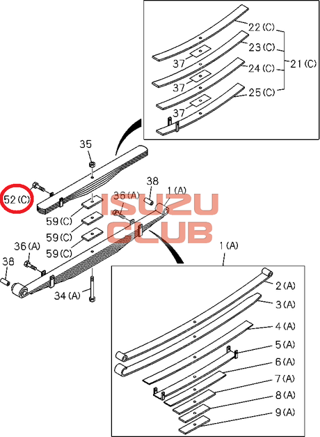 Схема Болт стяжки рессоры задней ISUZU N-серии/F-серии =Isuzu Original= *8980403330*