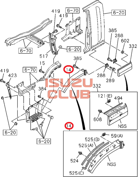 Схема Накладка кабины ISUZU FSR90/FVR34 (крыло) правая =Isuzu Original= *8980413983*