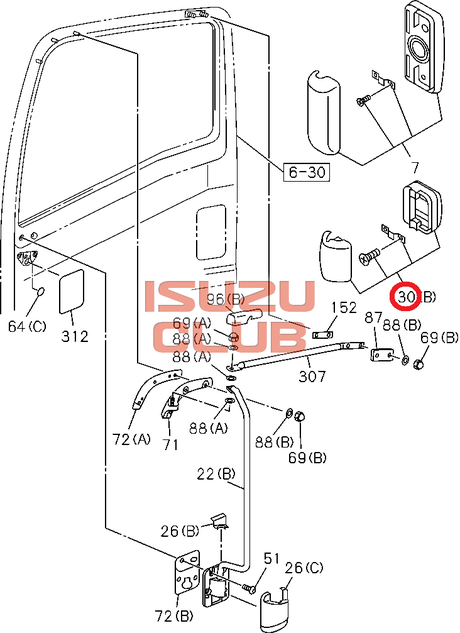 Схема Зеркало заднего вида (дополнительное) ISUZU NQR90/FSR90/FVR34 =Isuzu Original= *8980430610*