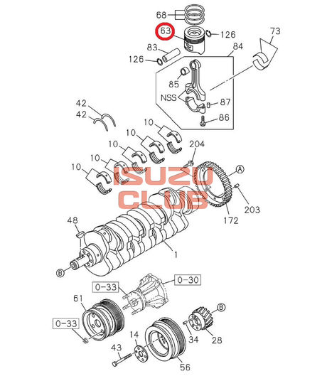 Схема Поршень (группа А) двигателя 4JJ1 ISUZU NMR85/NLR85 =Isuzu Original= *8980437030*