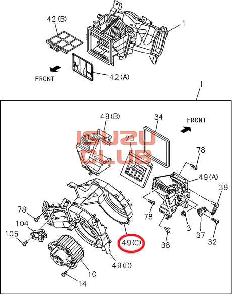 Схема Корпус мотора отопителя салона (нижняя часть) ISUZU N-F серии =Isuzu Original= *8980474450*