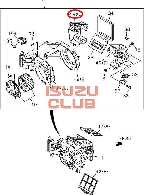 Схема Кожух отопителя салона верхний ISUZU N-серии (левая часть) =Isuzu Original= *8980474460*