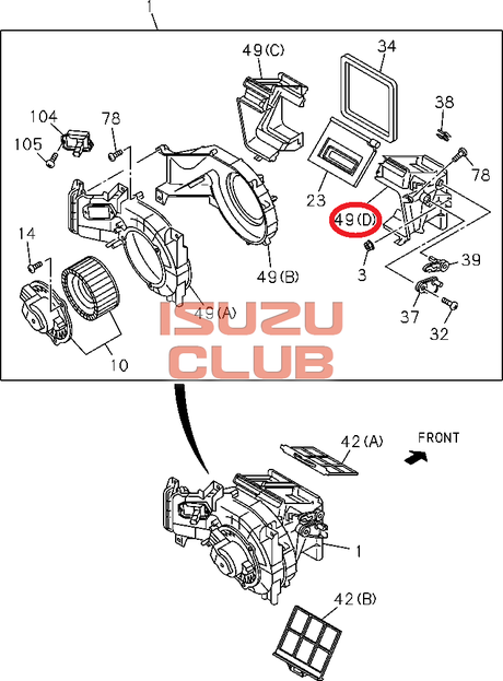 Схема Кожух отопителя салона верхний ISUZU N-серии (правая часть) =Isuzu Original= *8980474470*