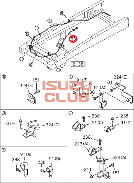 Схема Трос стояночного тормоза (ручник) ISUZU NLR85 =Isuzu Original= *8980515724*