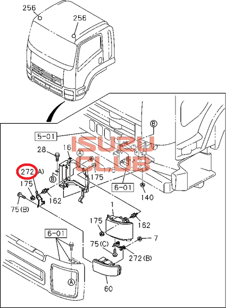 Схема Кронштейн ПТФ FVR34 внутренний левый =Isuzu Original= *8980519350*