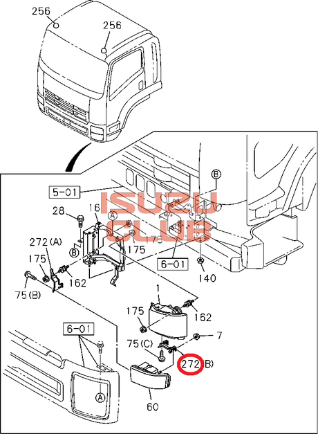 Схема Кронштейн ПТФ FVR34 внешний правый =Isuzu Original= *8980519370*