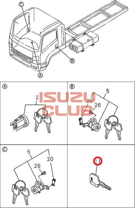 Схема Заготовка ключа ISUZU N/F/C-серии =Isuzu Original= *8980551700*