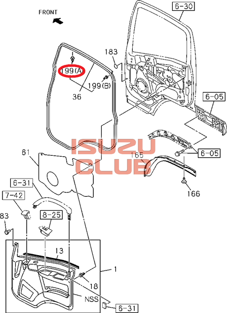 Схема Клипса уплотнителя двери ISUZU серии N/F =Isuzu Original= *8980622700*