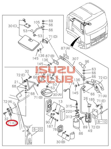 Схема Кронштейн парковочного зеркала FSR90/FVR34 =Isuzu Original= *8980647750*