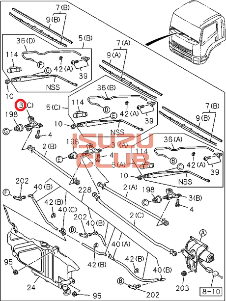 Схема Шарнир трапеции стеклоочистителя правый (C) ISUZU FVR34 =Isuzu Original= *8980681401*