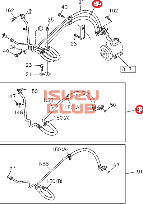 Схема Трубка компрессора кондиционера ISUZU FVR34 =Isuzu Original= *8980701120*