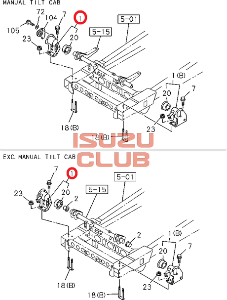 Схема Опора торсиона кабины правый ISUZU NQR90/NMR85/NPR75 =Isuzu Original= *8980747992*