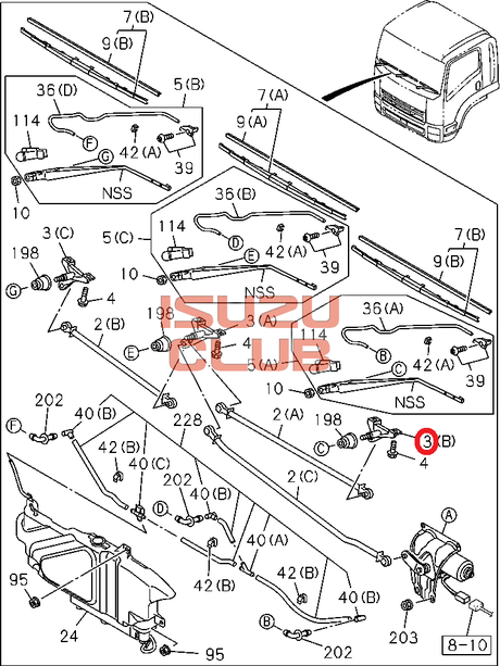 Схема Шарнир трапеции стеклоочистителя левый (B) ISUZU FVR34 =Isuzu Original= *8980788181*