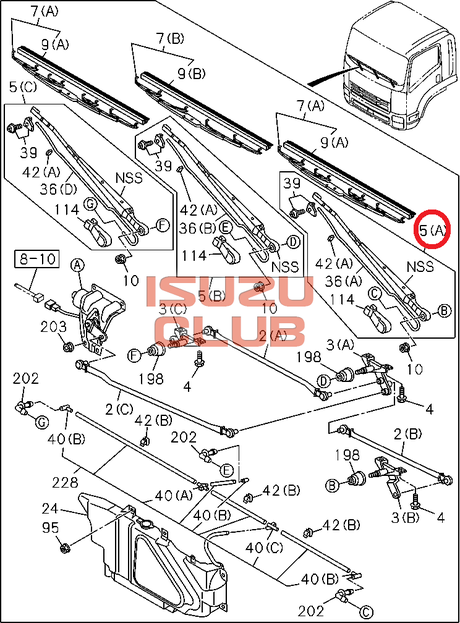 Схема Поводок левый стеклоочистителя ISUZU FVR34 =Isuzu Original= *8980789741*