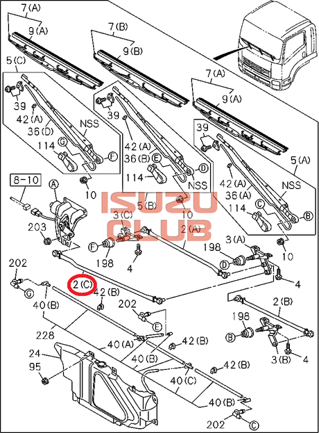 Схема Тяга трапеции стеклоочистителя правая FVR34 =Isuzu Original= *8980801700*