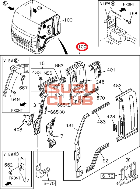 Схема Панель кабины проем правой двери FSR90/FVR34 =Isuzu Original= *8980885806*