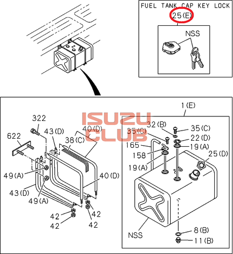 Схема Крышка топливного бака 400 л. FVR34/EXZ51 с замком =Isuzu Original= *8981085950*