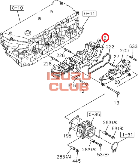 Схема Коллектор впускной мотор 4HK1 (Е4) ISUZU FSR90/NQR90 =Isuzu Original= *8981156671*