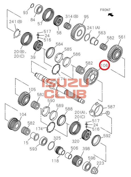 Схема Шестерня 2-й передачи (Z=44) КПП MZW6P ISUZU FSR90 =Isuzu Original= *8981408840*