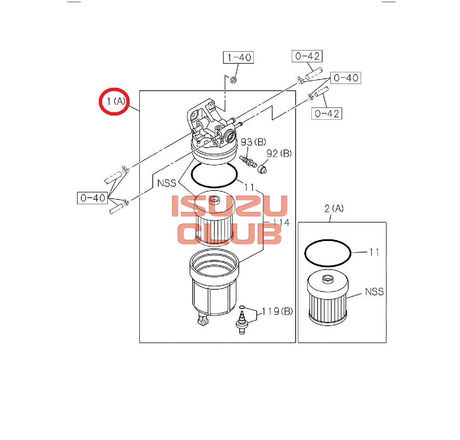 Схема Корпус фильта тонкой очистки топлива в сборе ISUZU NPR75/NQR90/NLR/NMR85 =Isuzu Original= *8981629033*