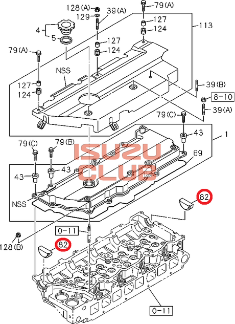 Схема Заглушка клапанной крышки (полумесяц) ISUZU 4/6HK1/4HG1 =Isuzu Original= *8981638130*