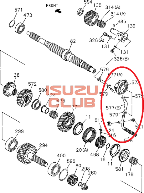 Схема  Масляный насос КПП MZW6P ISUZU в сборе с маслозаборником =Isuzu Original= *8982123510*