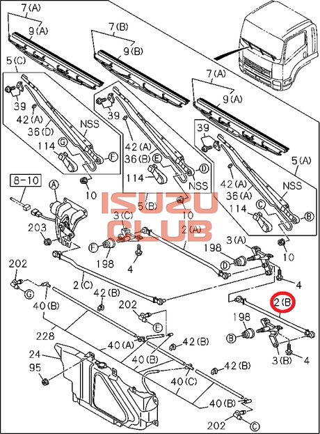 Схема Тяга трапеции стеклоочистителя левая (В) ISUZU FVR34 =Isuzu Original= *8980788130*