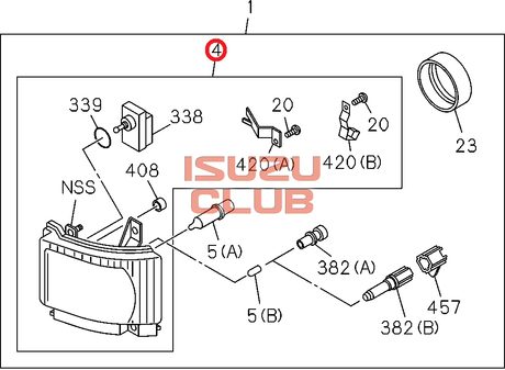 Схема Фара левая ISUZU NLR85/NMR85 (стекло с корпусом) =Isuzu Original= *8982261850*
